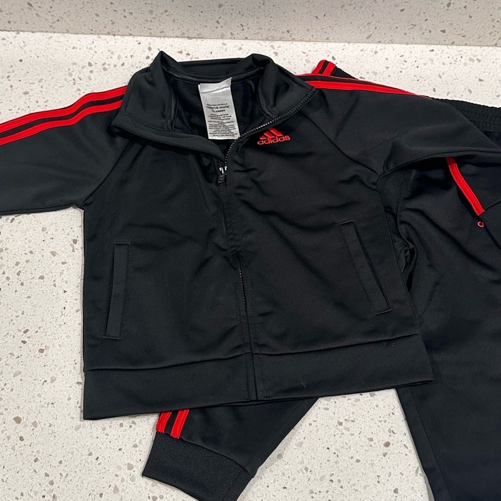 Adidas Black Track Jacket with Red Stripes